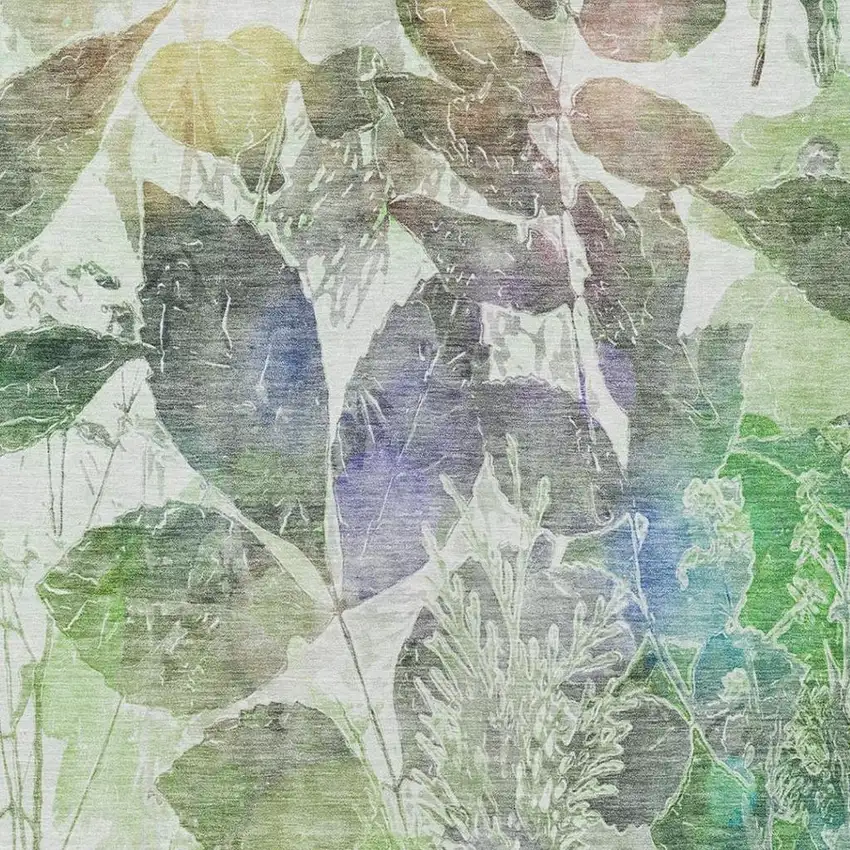 Green And Ivory Botanical Leaves Washable Indoor Outdoor Area Rug Photo 2