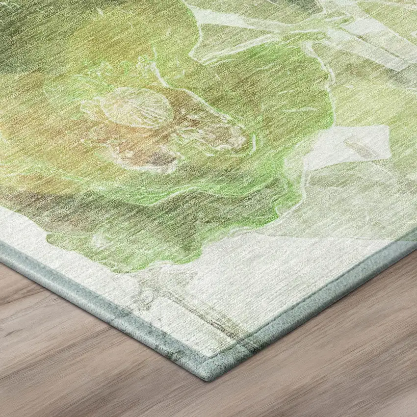 Green And Ivory Botanical Leaves Washable Indoor Outdoor Area Rug Photo 8