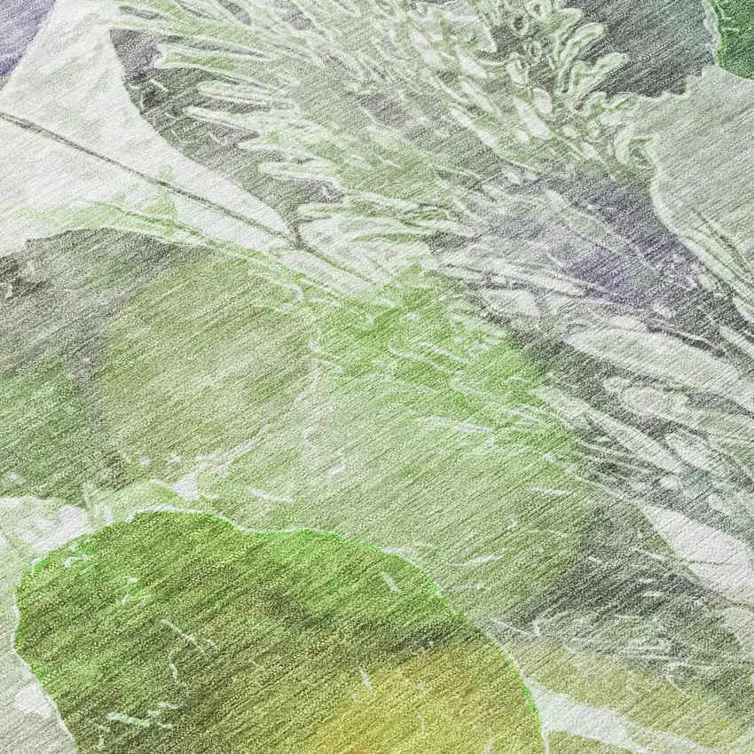 Green And Ivory Botanical Leaves Washable Indoor Outdoor Area Rug Photo 6
