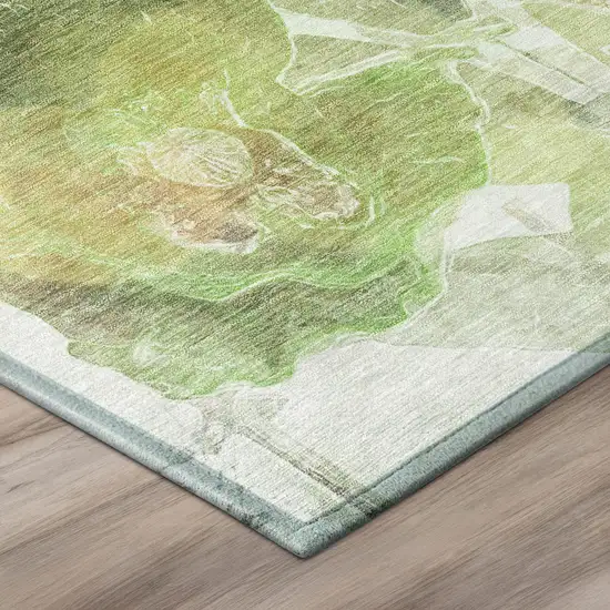 Green And Ivory Botanical Leaves Washable Indoor Outdoor Area Rug Photo 8