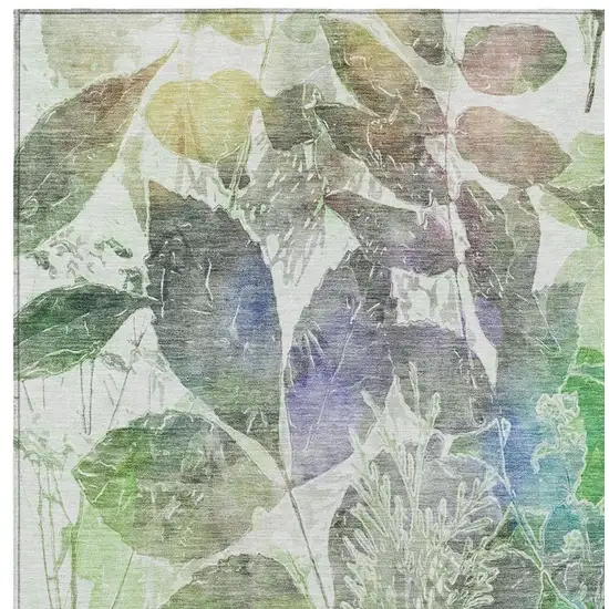 Green And Ivory Botanical Leaves Washable Indoor Outdoor Area Rug Photo 7