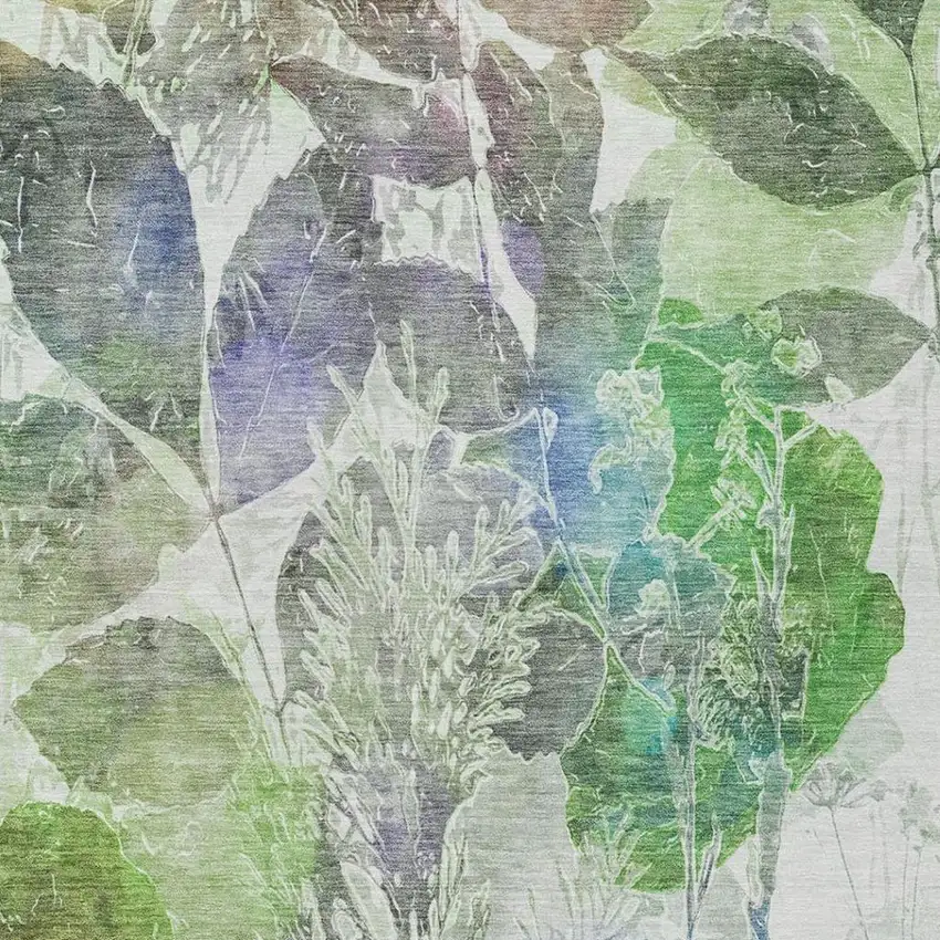 Green And Ivory Botanical Leaves Washable Indoor Outdoor Area Rug Photo 9