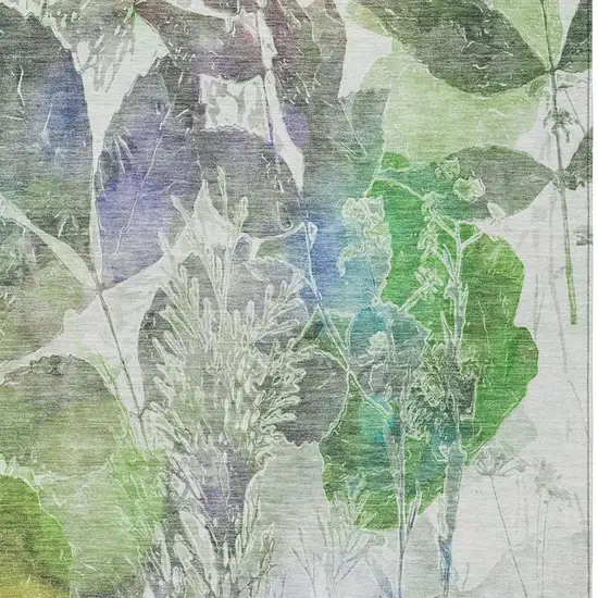 Green And Ivory Botanical Leaves Washable Indoor Outdoor Area Rug Photo 4