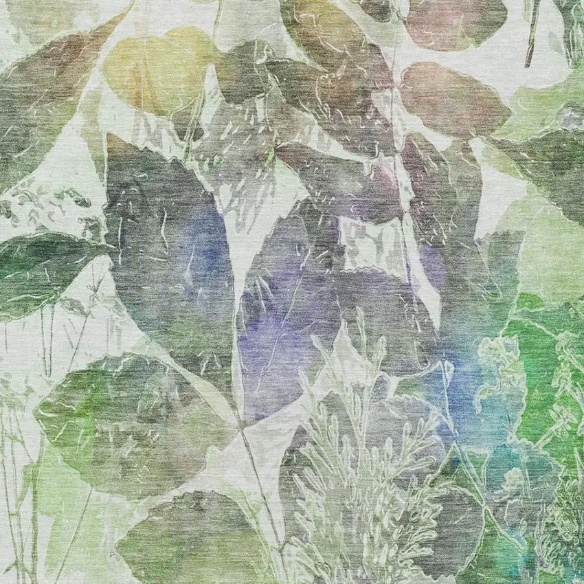 Green And Ivory Botanical Leaves Washable Indoor Outdoor Area Rug Photo 2