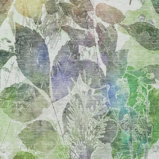 Green And Ivory Botanical Leaves Washable Indoor Outdoor Area Rug Photo 5