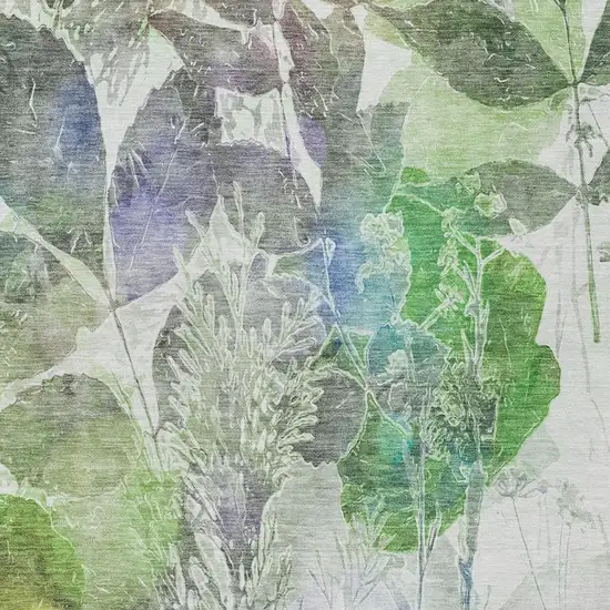Green And Ivory Botanical Leaves Washable Indoor Outdoor Area Rug Photo 9
