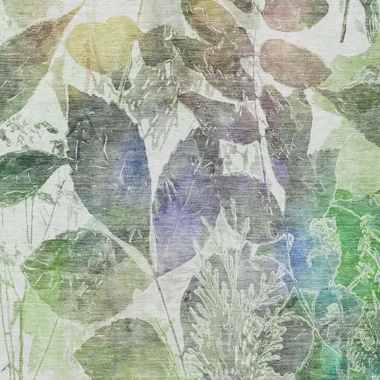 Green And Ivory Botanical Leaves Washable Indoor Outdoor Area Rug Photo 5
