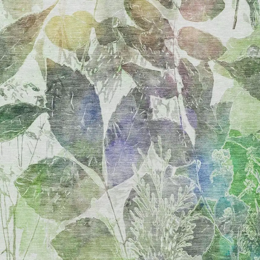 Green And Ivory Botanical Leaves Washable Indoor Outdoor Area Rug Photo 5