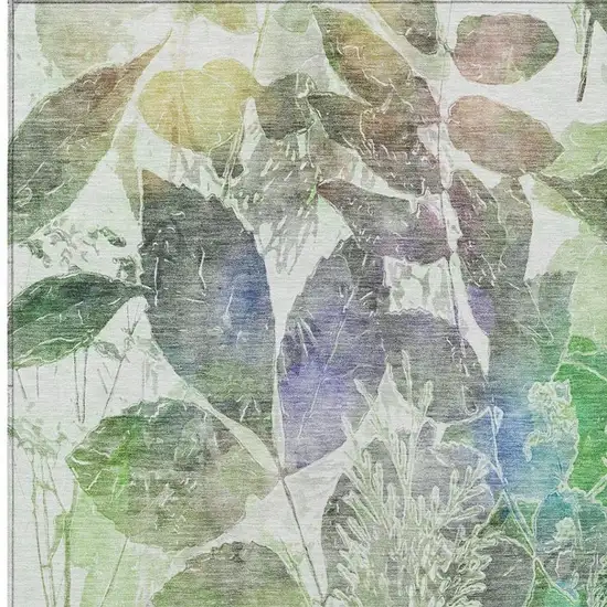 Green And Ivory Botanical Leaves Washable Indoor Outdoor Area Rug Photo 2