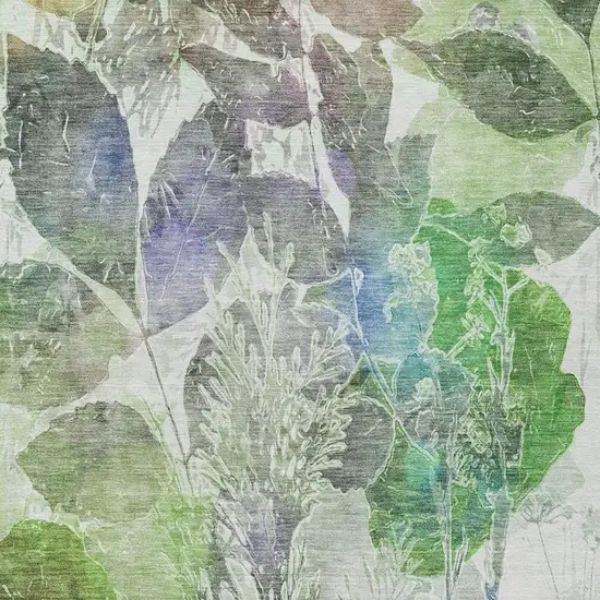 Green And Ivory Botanical Leaves Washable Indoor Outdoor Area Rug Photo 4