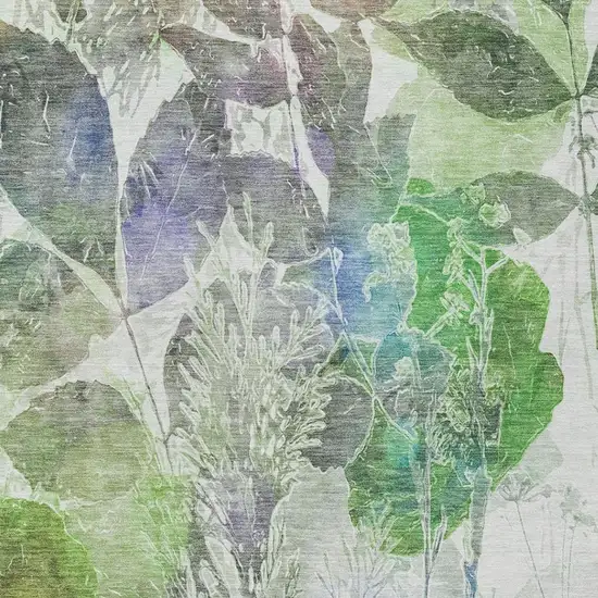 Green And Ivory Botanical Leaves Washable Indoor Outdoor Area Rug Photo 6