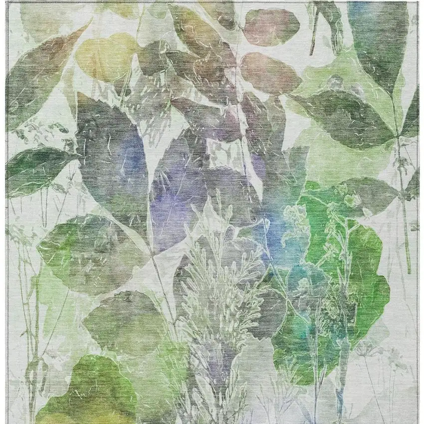 Green And Ivory Botanical Leaves Washable Indoor Outdoor Area Rug Photo 7