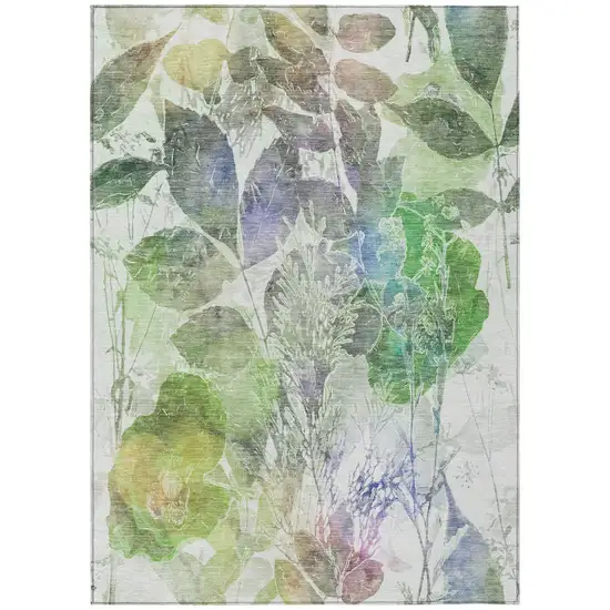 Green And Ivory Botanical Leaves Washable Indoor Outdoor Area Rug Photo 3