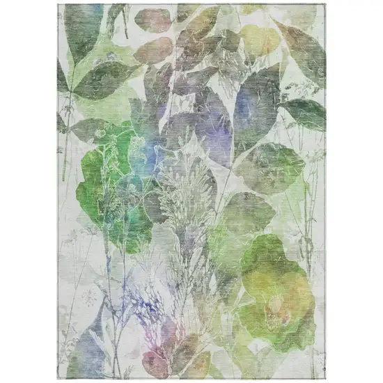 Green And Ivory Botanical Leaves Washable Indoor Outdoor Area Rug Photo 1