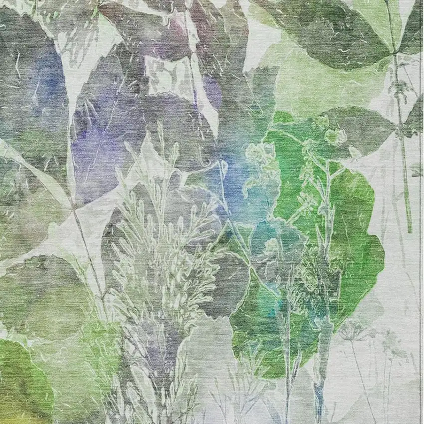 Green And Ivory Botanical Leaves Washable Indoor Outdoor Area Rug Photo 8