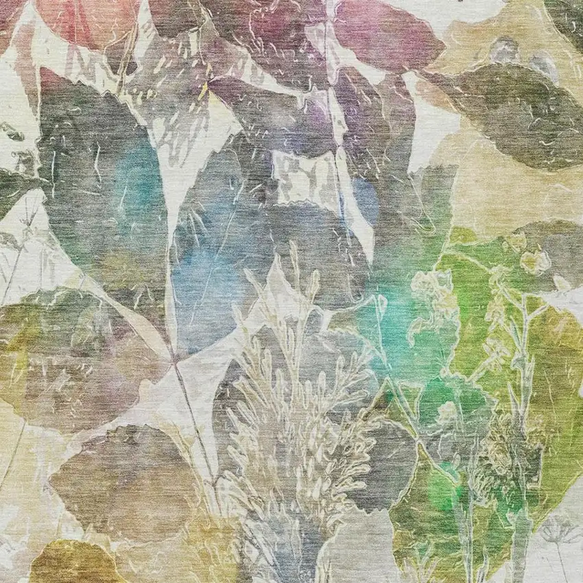 Green And Ivory Botanical Leaves Washable Indoor Outdoor Area Rug Photo 5