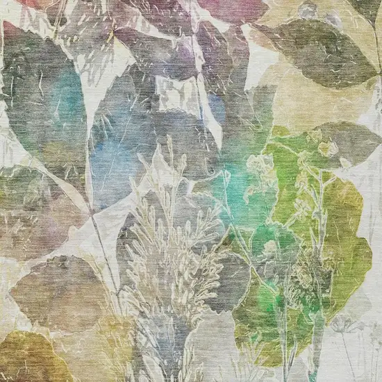 Green And Ivory Botanical Leaves Washable Indoor Outdoor Area Rug Photo 7