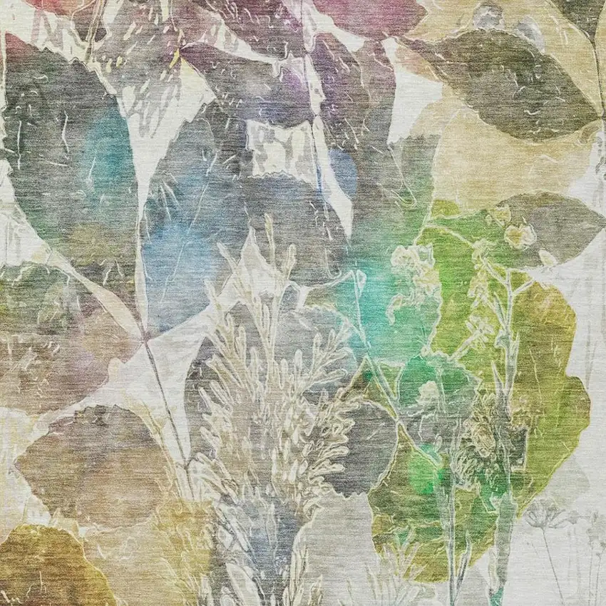 Green And Ivory Botanical Leaves Washable Indoor Outdoor Area Rug Photo 7