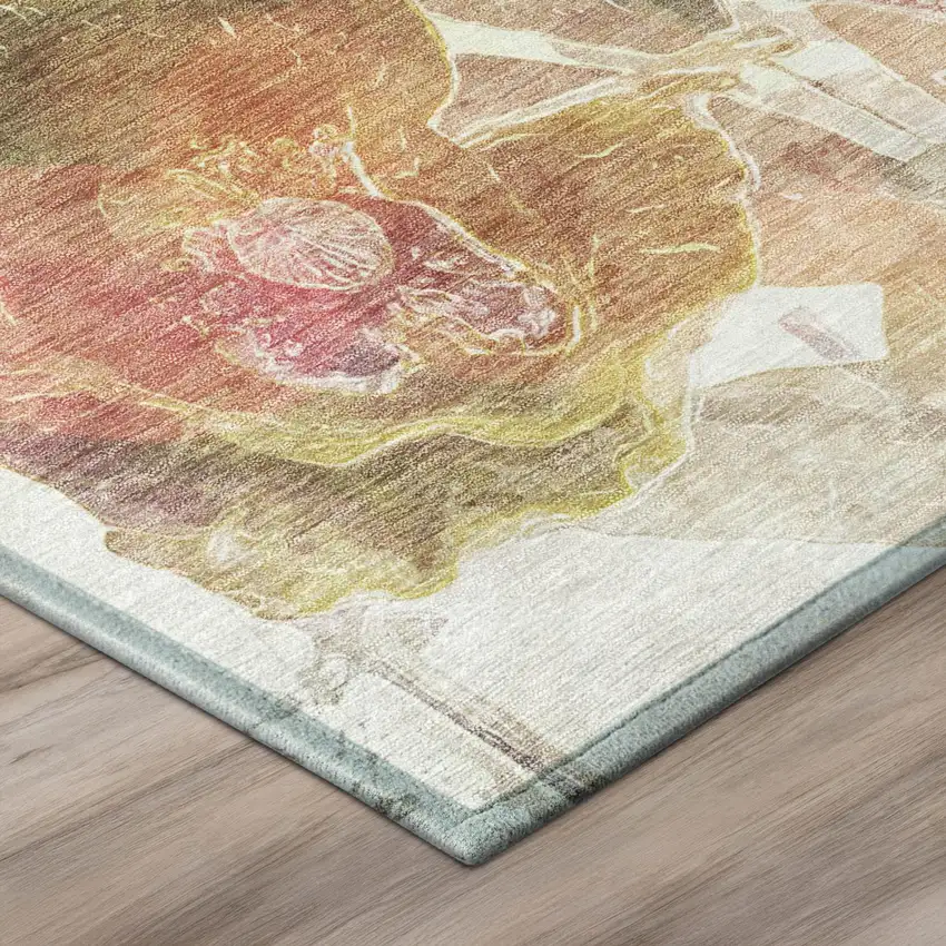 Green And Ivory Botanical Leaves Washable Indoor Outdoor Area Rug Photo 4