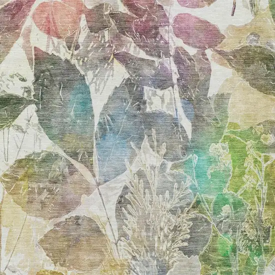 Green And Ivory Botanical Leaves Washable Indoor Outdoor Area Rug Photo 8