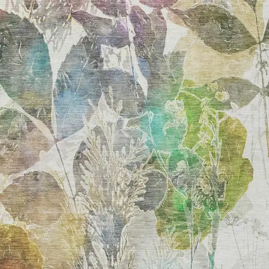Green And Ivory Botanical Leaves Washable Indoor Outdoor Area Rug Photo 5