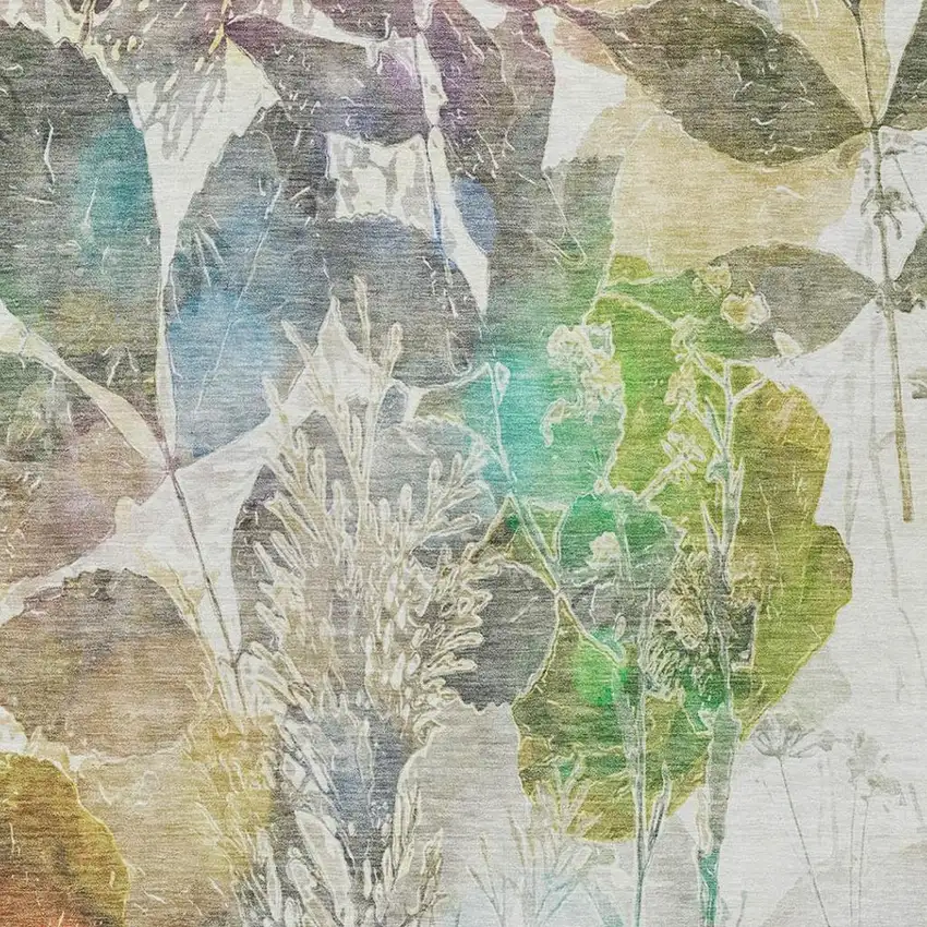Green And Ivory Botanical Leaves Washable Indoor Outdoor Area Rug Photo 1