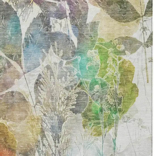 Green And Ivory Botanical Leaves Washable Indoor Outdoor Area Rug Photo 9