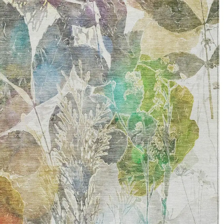 Green And Ivory Botanical Leaves Washable Indoor Outdoor Area Rug Photo 9