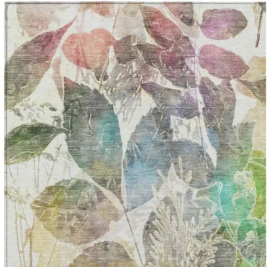 Green And Ivory Botanical Leaves Washable Indoor Outdoor Area Rug Photo 5