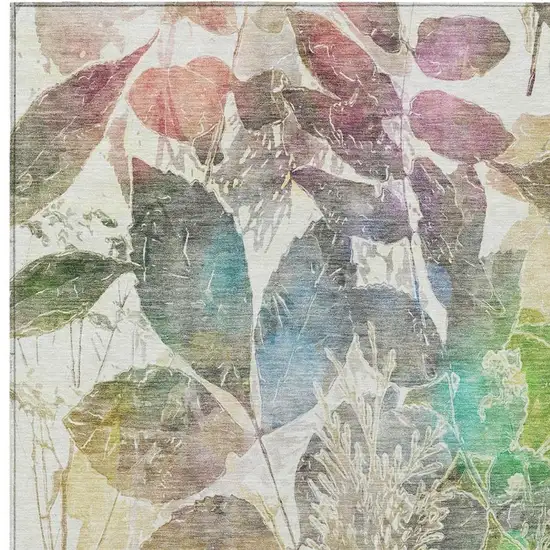 Green And Ivory Botanical Leaves Washable Indoor Outdoor Area Rug Photo 2