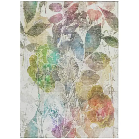 Green And Ivory Botanical Leaves Washable Indoor Outdoor Area Rug Photo 2