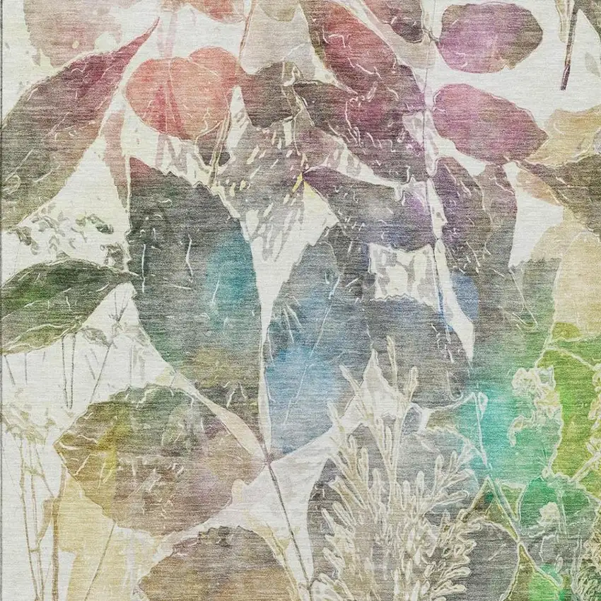 Green And Ivory Botanical Leaves Washable Indoor Outdoor Area Rug Photo 8