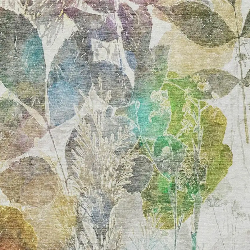Green And Ivory Botanical Leaves Washable Indoor Outdoor Area Rug Photo 9