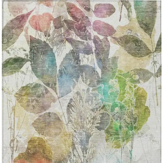 Green And Ivory Botanical Leaves Washable Indoor Outdoor Area Rug Photo 7