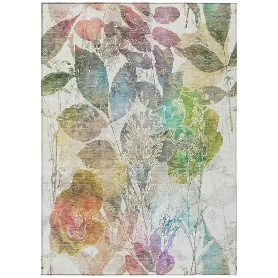 Green And Ivory Botanical Leaves Washable Indoor Outdoor Area Rug Photo 3