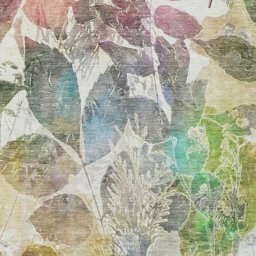 Green And Ivory Botanical Leaves Washable Indoor Outdoor Area Rug Photo 6