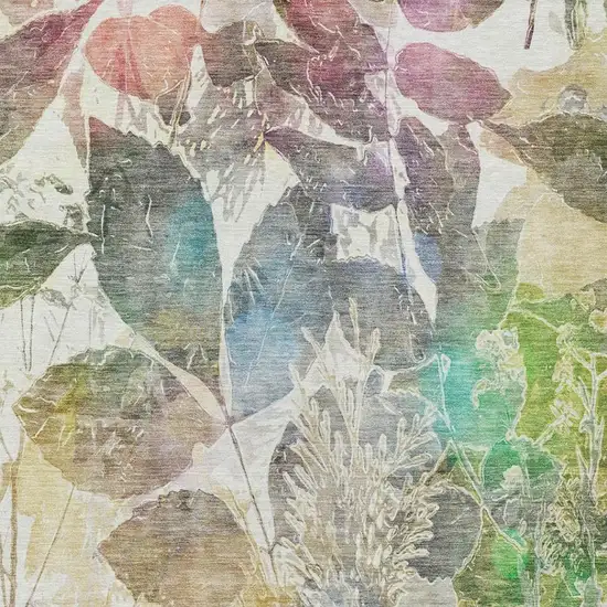 Green And Ivory Botanical Leaves Washable Indoor Outdoor Area Rug Photo 4