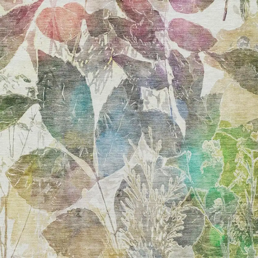 Green And Ivory Botanical Leaves Washable Indoor Outdoor Area Rug Photo 4