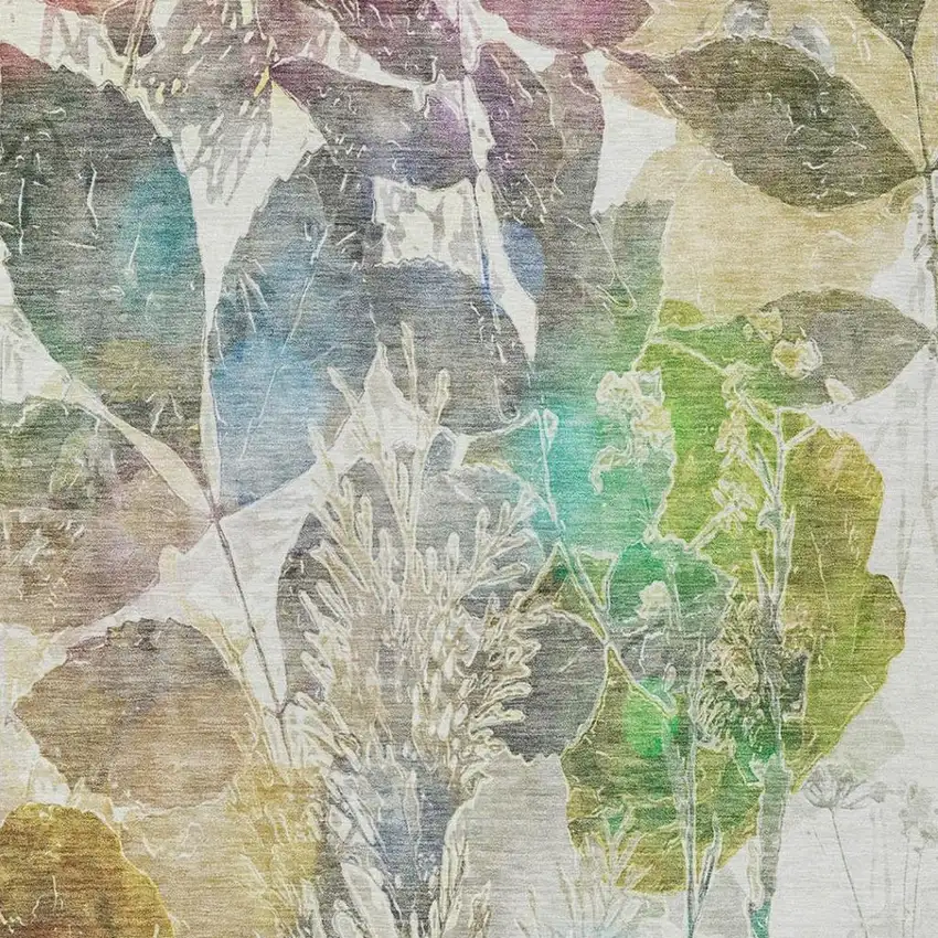 Green And Ivory Botanical Leaves Washable Indoor Outdoor Area Rug Photo 1