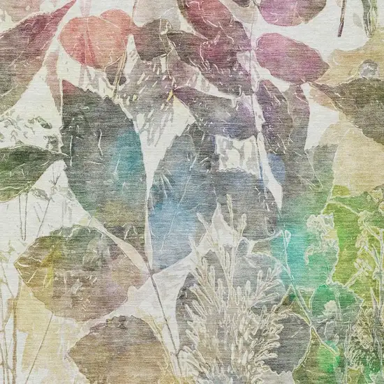 Green And Ivory Botanical Leaves Washable Indoor Outdoor Area Rug Photo 5