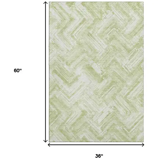Green And Ivory Chevron Washable Area Rug With UV Protection Photo 3