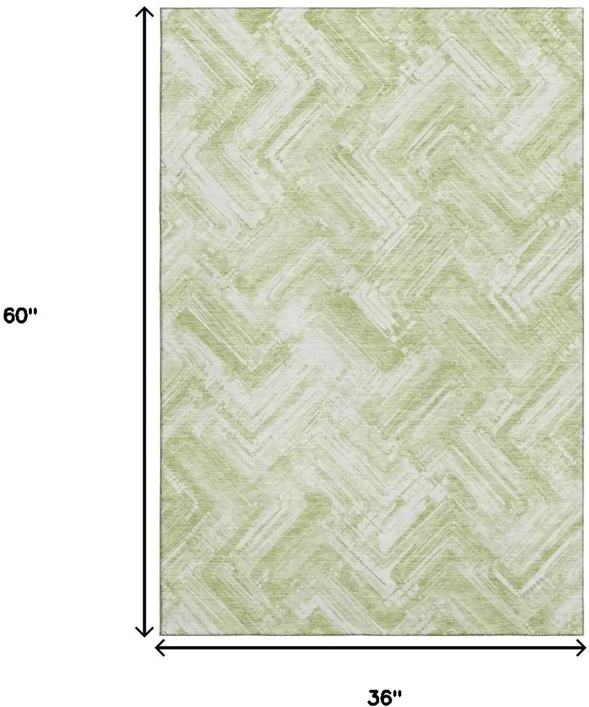 Green And Ivory Chevron Washable Area Rug With UV Protection Photo 3