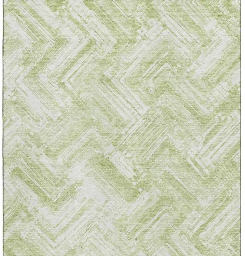 Green And Ivory Chevron Washable Area Rug With UV Protection Photo 3