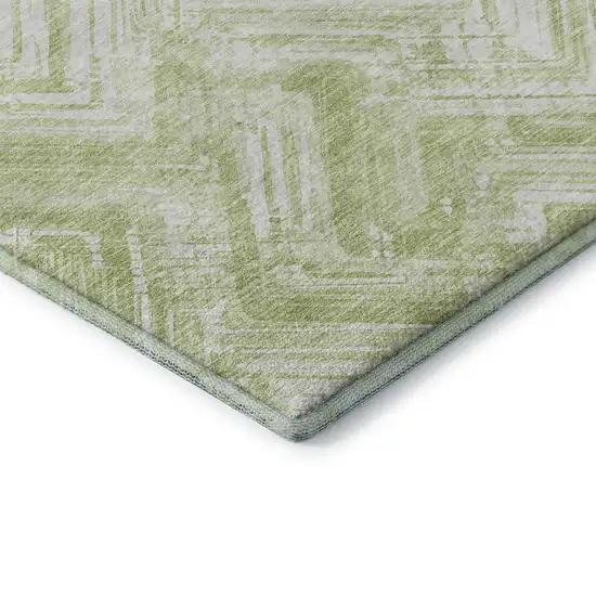 Green And Ivory Chevron Washable Area Rug With UV Protection Photo 7