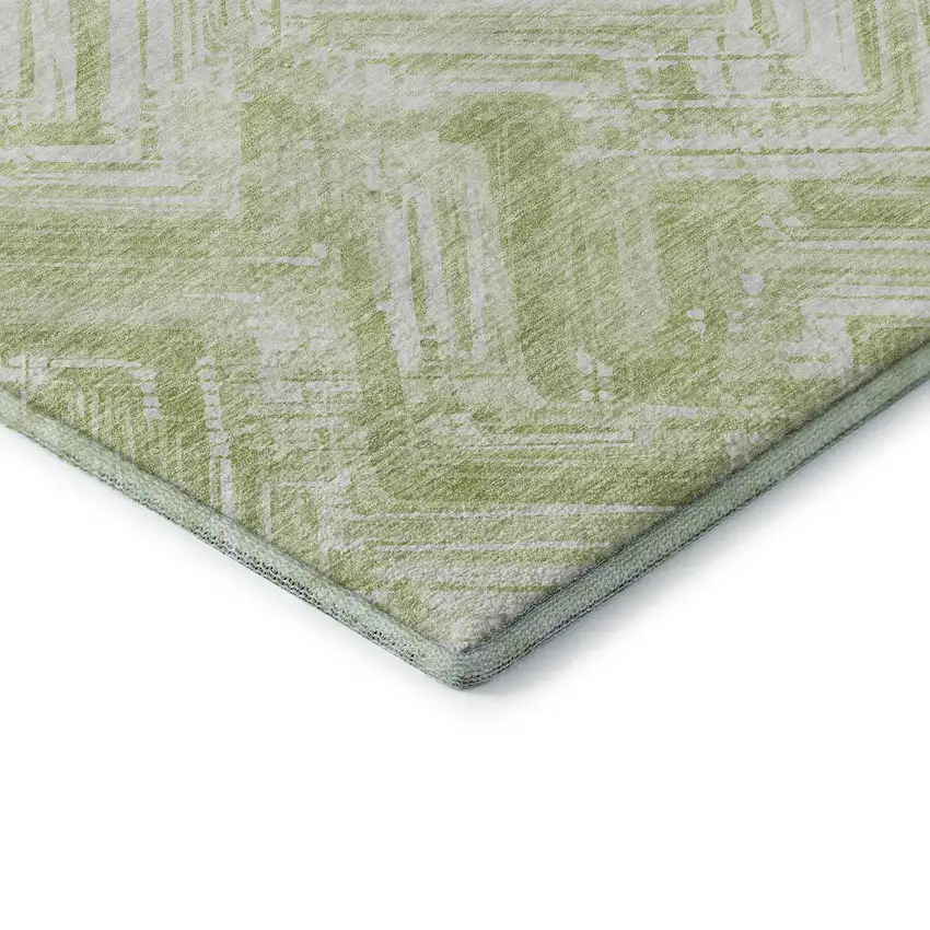 Green And Ivory Chevron Washable Area Rug With UV Protection Photo 7