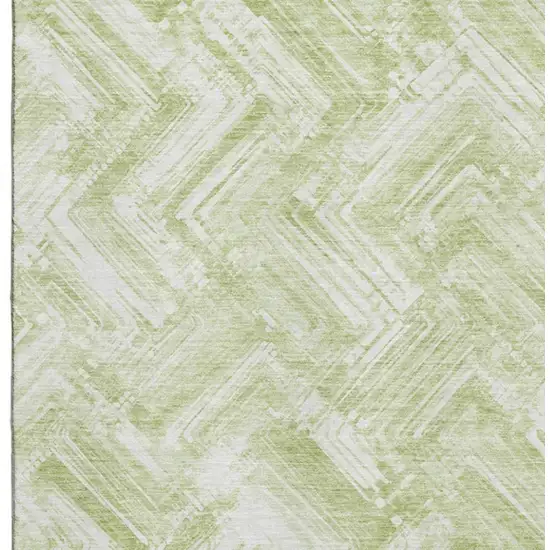 Green And Ivory Chevron Washable Area Rug With UV Protection Photo 2