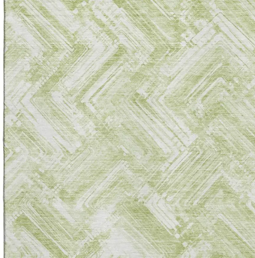 Green And Ivory Chevron Washable Area Rug With UV Protection Photo 2