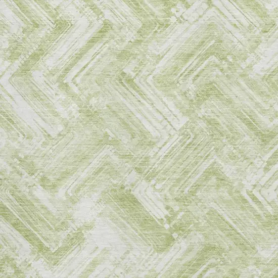 Green And Ivory Chevron Washable Area Rug With UV Protection Photo 2