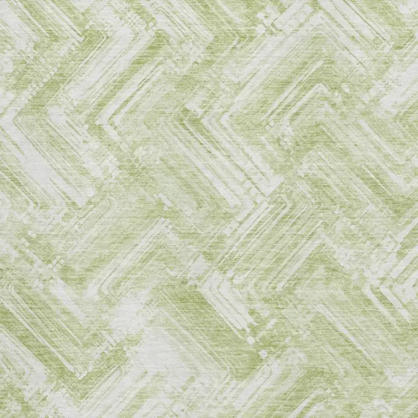 Green And Ivory Chevron Washable Area Rug With UV Protection Photo 2