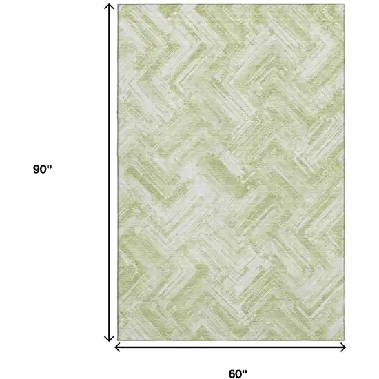 Green And Ivory Chevron Washable Area Rug With UV Protection Photo 3